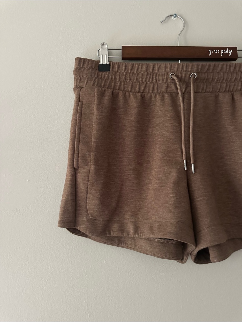 90 Degree By Reflex Women's Drawstring Athletic Shorts in Brown - Picture 2 of 5